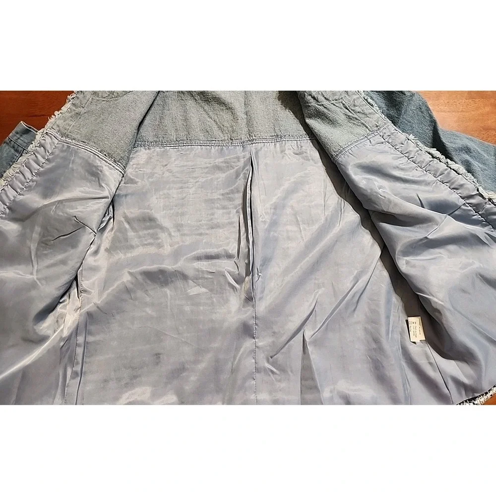 Arianna by Howard's Blue Denim Tweed Mixed Media Frayed Jacket‎ Womens Size S/M